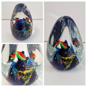 Murano Style Blown Art Glass Paperweight Fish Aquarium/ Ocean Coral Reef